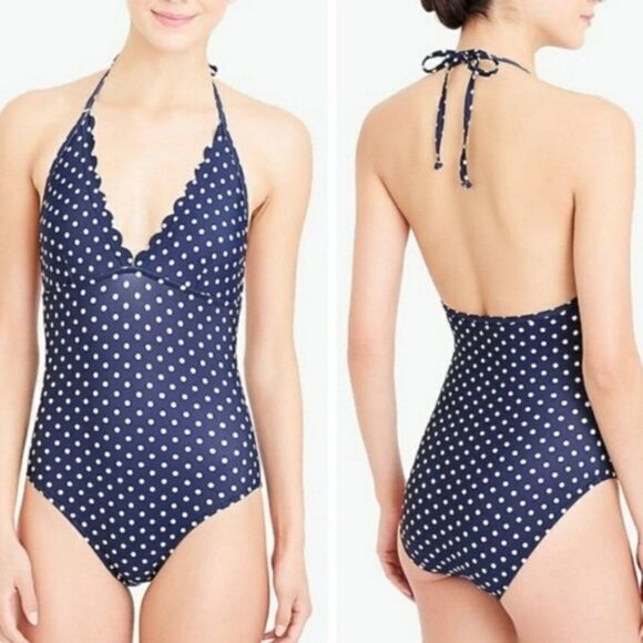 J. Crew Navy Blue & White Polka Dot Swimsuit 6 - Picture 1 of 13
